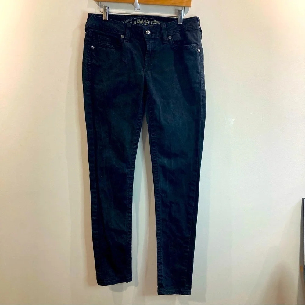 Ariat Sz 30r Onyx Jeans Rhinestone Studs Washed Black Slim Leg Mid Rise Jeans